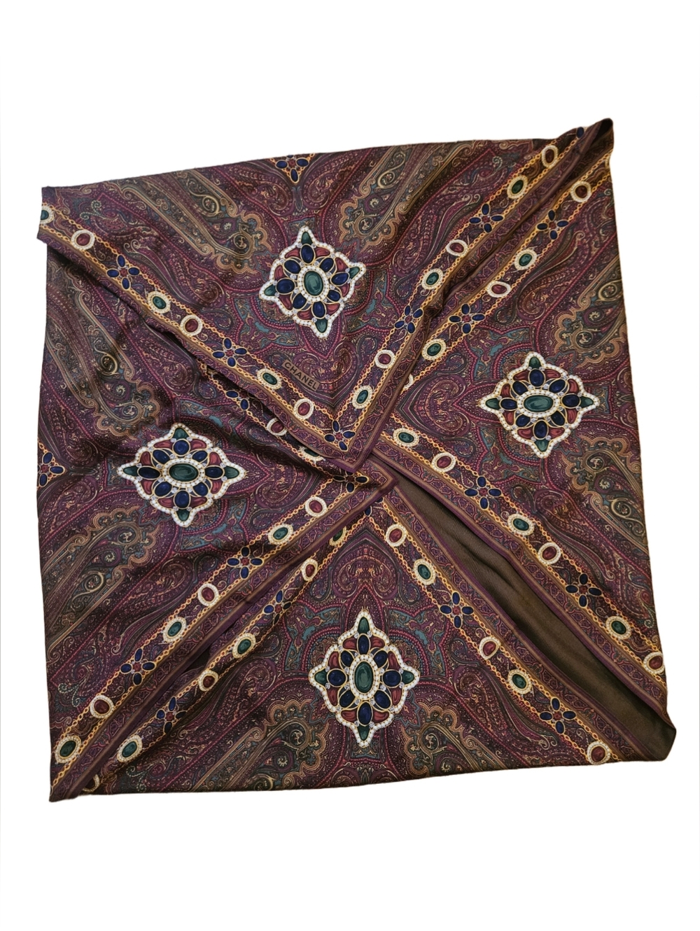 Vintage CHANEL Bordeaux Multi Color Silk Scarf‎ - Picture 3 of 6